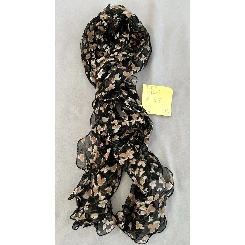 Women's Scarf Ruffle‎ Floral Black Beige